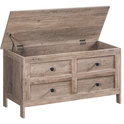 Toy Chest, 39.4'' Toy Box with Safety Hinge, Storage Chest, Storage Bench, Wooden Toy Storage Organizer, Drawer-Like Decoration, for Living Room, Bedroom, Entryway, Greige