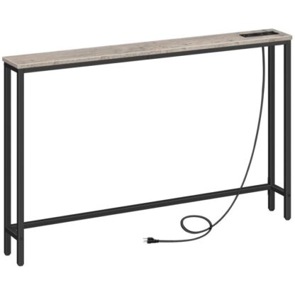 47.2" Úzký stůl konzoly s vývodem, Skinny za gaučovým stolem s nabíjecí stanicí, Dlouhý a tenký stůl pro vchod, obývací pokoj, foyer, Grair