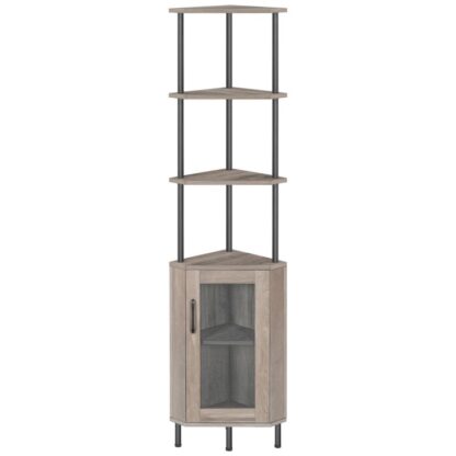 kulmapohja, 64.8" pitkä teollisuuskulmakaappi ovet, 5-Tier Corner BookCoby, Kulmanäyttökaapin kasvien jalusta, Näyttöhyllyteline olohuoneeseen, harmaa
