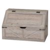 Coffre de rangement avec feuille de feuille, Armoire de rangement pour jouets en bois avec charnière de sécurité, Coffre de rangement de style ferme, Conception inclinée, pour chambre d'enfant, Salle de jeux, Chambre à coucher, Salon, Grège