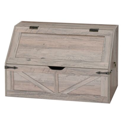 Opbevaringskiste med flip top, Legetøjsopbevaringsskab i træ med sikkerhedshængsel, Farmhouse Style Opbevaringsrum, Skrådesign, til børneværelset, Legerum, Soveværelse, Stue, græsk