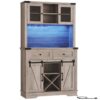 tall coffee bar cabinet with led light and power outlet, particleboard