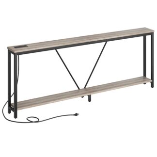 2M Extra lange bankconsoletafel met laadstation, Grijze 2-laags achter banktabel met V-Brace, Voor een smalle ingang, Gang, Woonkamer