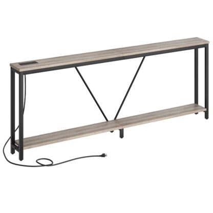2M extra langer Sofa -Konsolentisch mit Ladestation, Graues 2-Tier hinter Couch-Tisch mit V-Brand, Für einen engen Eingang, Flur, Wohnzimmer