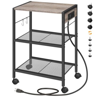 suporte para impressora industrial, 3-Tabela de impressora móvel de camada, Carrinho rolante com tomadas de energia e portas USB, impressão doméstica Stand com 2 ganchos, para o cargo, sala de estar, Greige e Black