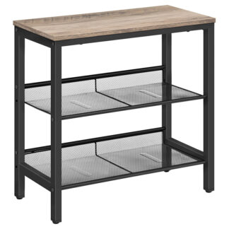 Sidebord, 3-Niveau smal slutbord, Natbord med 2 Flad eller skrå justerbare hylder til små rum, Gang, Stue, Soveværelse, Robust, Nem montering, Greige og sort