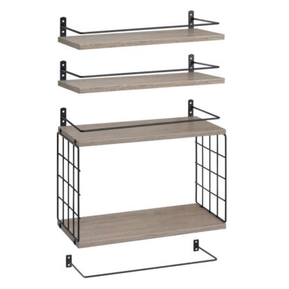 4+1 Tier schwimmende Regale, Badezimmerregale über der Toilette mit Drahtkorbkorb, wandmontiertes schwimmendes Regal für Wanddekoration, Wandregal für Schlafzimmer Wohnzimmer Küche Griebe