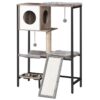 arbre à chat en bois, Tour de chat polyvalente avec poteau de grattage, bols de hamac et de nourriture pour chats, 4-Tier-animal de compagnie pour les chats intérieurs, Familles multi-catégoriques, Grille