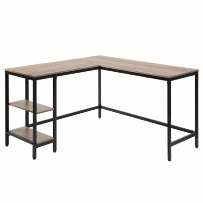 scrivania per computer a forma di L., scrivania angolare industriale con ripiani regolabili, Studia Workstation per Home Office, Assemblaggio facile, stabile e salvaspazio, grigio e nero