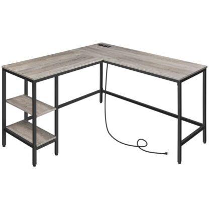l geformt Computer Desk mat Opluedstatioun, Industriell Eckbedreifdisk mat fäertbar Regaler, Studie Workstation fir Heem Büro, stabil a Space-spueren, grënn a schwaarz