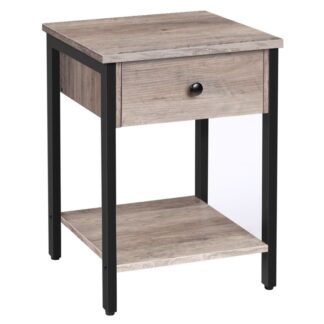 table de nuit, 2-table de bout de niveau, table d'appoint industrielle avec tiroir et étagère de stockage, table d'accent en bois avec cadre en métal, assemblage facile, gris et noir