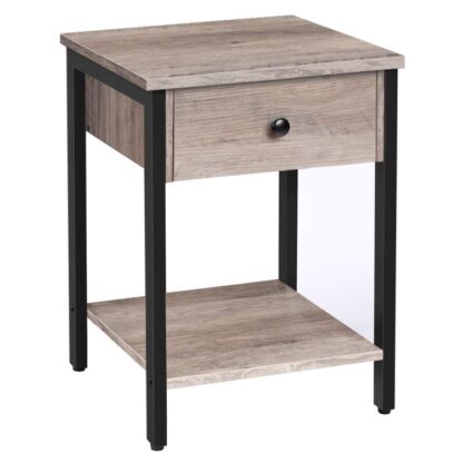 table de nuit, 2-table de bout de niveau, table d'appoint industrielle avec tiroir et étagère de stockage, table d'accent en bois avec cadre en métal, assemblage facile, gris et noir