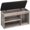 Panca portascarpe con cuscino imbottito, Panca da ingresso con contenitore apribile e ripiano regolabile, Scarpiera con scomparto nascosto, per l'ingresso, Soggiorno, Greige