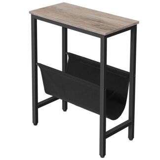 smal slutbord, sidebord til små rum, Slim natbord med magasinindehaver, moderne tynd sofa bord, sengebord, Snack Couch -bord, Greige og sort