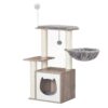 Arbre de chat pour les chats intérieurs, Tour de chat moderne pour chatons sous 10 kg, Arbre de chat avec du hamac, condo de chat en bois avec des poteaux de grattage de chat, coussins lavables amovibles, Grille