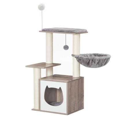 Kaz Bam fir Indoor Kazen, Modern Kaz Tower fir Kitten ënner 10 lb, Kaz Bam mam Hammock, hëlze Kaz Condo mat Kaz kraazt Posts, eraushuelbar wäschen Këssen, Grafkéng