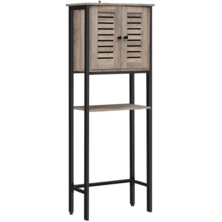support de rangement de toilettes, armoire sur le pavillon avec porte de volet, Économiseur d'espace de salle de bain multifonctionnel industriel, facile à assembler, écurie, gris
