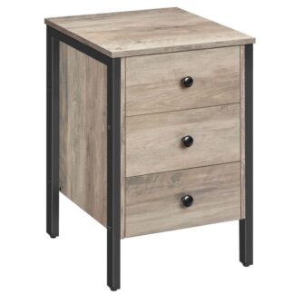 nattbord, sluttbord med 3 Skuffer og oppbevaringshylle, Retro industriell stil sluttbord, for stue, soverom, Enkel montering, grå og svart