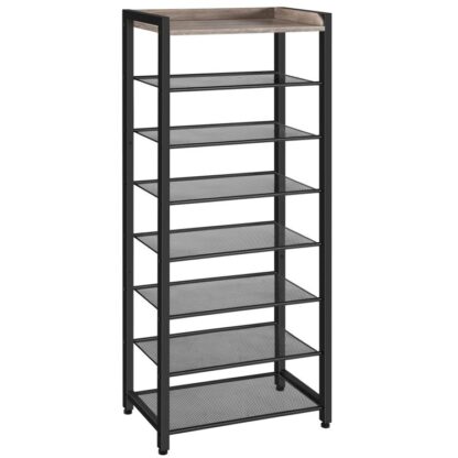 8-Niveau schoenenrek, Schoenenkast, Smal schoenenrek, Houdt 14-16 Paren schoenen, Ruimtebesparend, Eenvoudige montage, voor entree, Woonkamer, Gang, Grijs zwart