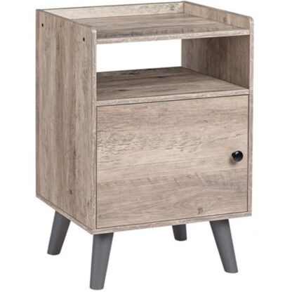 bedside table, kleiner NachttischNachttischet, BED -Seitenschrank mit schaltbarer Tür, Offenes Speicherregal, industrieller Nachttisch, für kleinen Raum, Schlafzimmer, Holzaussehen, grau