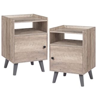 Ensemble de table de nuit en bois de 2, table de chevet en bois avec porte commutable, table d'appoint pour les petits espaces, jambes en bois stables, Table accent Look Wood, assemblage facile, gris
