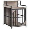 Meubles de cage pour chien, Table de bout pour chenil pour chien, Niche d'intérieur pour chien avec étagère de rangement, Caisse pour chien en bois avec crochets en S, Clôture métallique résistante à la mastication, pour chiots et petits chiens, Grège et Noir