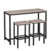 Juego de mesa y sillas de bar, 47.2" Mesa de barra de pub rectangular y 2 Taburetes de bar, 3-Peorce Mesa de desayuno para sala de estar de cocina, Comedor, Marco de metal resistente., Gris,