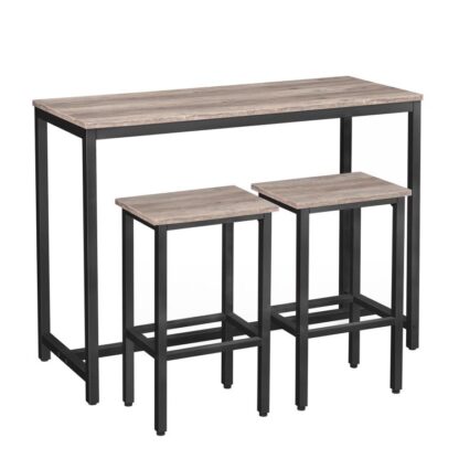 Barbord og stoler sett, 47.2" Rektangulær pubbarbord og 2 Barkrakker, 3-Stykke frokostbord sett for kjøkkenstue, Spisestue, Robust metallramme, Grå,