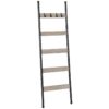 Scala coperta, 5-Portasciugamani a più livelli con ganci, Porta coperte da parete, Mensola decorativa per scaletta espositiva, Sciarpe, Industriale, Soggiorno, Camera da letto, Greige e Nero