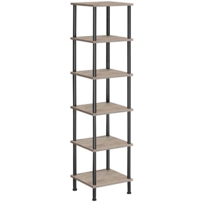 6-tier corner shelf, corner square rack display shelf, tall storage rack plant stand, corner bookcase for small spaces, living room, home office, kitchen, grey and black
