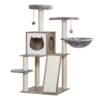 Arbre de chat pour les chats intérieurs, 44 pouces de la tour de chat en bois, Condo de chat moderne avec des poteaux de grattage de chat, Cat à plusieurs niveaux jouer à la maison avec du hamac de chat, 2 Perches supérieures, boules de jouets, Grille