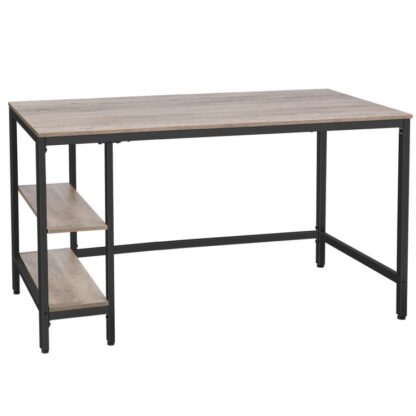 computer skrivebord, 55 tomme skrivebord med justerbar hylde til venstre eller højre, Office Study Desk til bærbar computer, Robust metalramme, til hjemmekontor, Let at samle, Grå og sort