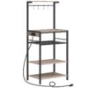 Bakers Rack with Power Outlet, 4-Tier Microwave Stand with Adjustable Wine Rack, Coffee Bar with 10 S-Shaped Hooks, for Kitchen, Living Room, Dinning Room, Greige and Black