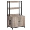 Grey and Black Litter Box Enclosure with Shelves, Wooden Cat Litter Box Furniture, Large Hidden Litter Box Furniture Double Doors, Storage Cabinet, for Most of Litter Box