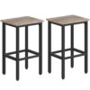 bar stools set of 2, breakfast bar stools, wooden stools with metal frame, kitchen stools for kitchen counter island, bar chairs, for home garden bar, bbq, greige and black