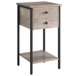 Mesa de cabeceira alta, Mesa de cabeceira com 2 Gavetas e prateleira de armazenamento, Tabela final de telefone industrial para estudo, Quarto, Economia de espaço, Fácil montagem, Greige e Black