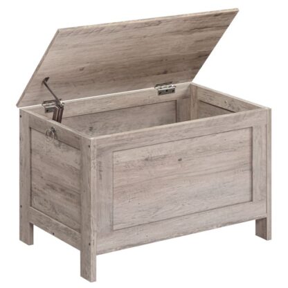 cofre de almacenamiento, Organizador de caja de juguetes retro con bisagra de seguridad, banco de almacenamiento de entrada resistente, Muebles de acento de aspecto de madera, ensamblaje fácil, gris