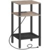 29.5" H Tall End Table with Charging Station, 3-Tier Telephone Table with Adjustable Shelves, Narrow Side Table with Type-C and USB Port for Living Room, Bedroom, Greige