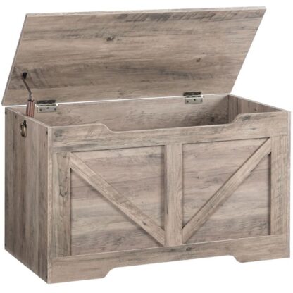 Θήκη αποθήκευσης, Retro Toy Box Organizer με κούμπωμα σε σχήμα U, Πάγκος αποθήκευσης, Μεντεσέ ασφαλείας, Στιβαρό στήθος παιχνιδιών, Ξύλινος, Υποστηρίζει 220 λίβρα, Εύκολη συναρμολόγηση, Γκρί