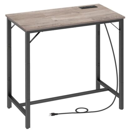 Mesa de barra com estação de carregamento, Tabela de pub retangular, Mesa de café alta alta, Mesa de altura da barra de contador, Mesa de jantar longa estreita, 35.4" L x 15.7" W x 35.6" H, Cinza