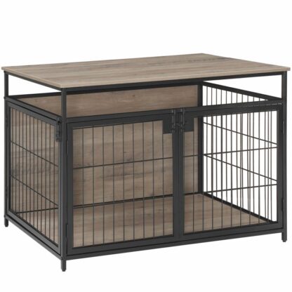 Möbel für Hundekäfige, 3 Doors Hundekäfig-Tisch aus Holz, Innenmöbel für Hundehütten für mittelgroße/große Hunde, Beistelltisch, Kaubeständige Hundehütte, Rustikales Braun und Schwarz