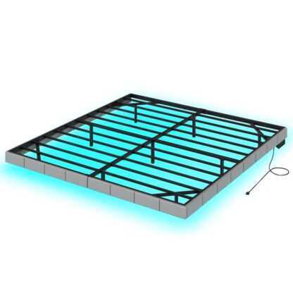 Plovoucí postel rám velikost krále, Čalouněné plošiny postele rámu velikosti krále s nabíjecí stanicí a LED světla, Moderní kovový král plovoucí rám, Nepotřebují žádné prameny, Šedá