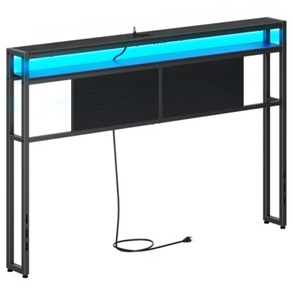 Cabeceira Queen Size, Cabeceira com Luz e Tomadas, Cabeceira com 2 Prateleiras de armazenamento, Rack de armazenamento, Altura ajustável, Robusto e Estável, Fácil montagem,