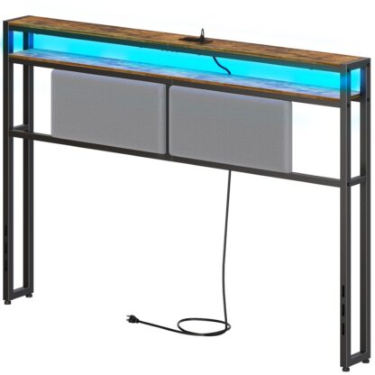 Ceannchlár Méid na Banríona Amháin, Headboard Leaba Upholstered le Solas LED, Calafoirt USB agus 2 Asraonta, Méid Banríona Ceannchláir Sturdy le Stóráil, Airde Inchoigeartaithe, Tionól Éasca, Donn tuaithe agus