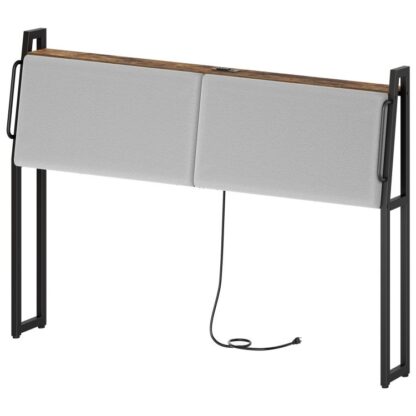 Tamanho da cabeceira da cabeceira, Cabela de cabeceira rei apenas com prateleira de armazenamento, Placas de cabeça estofadas removíveis com estação de carregamento, resistente e estável, marrom rústico, cinza e preto