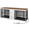 Meubles de caisse de noix et de chiens blancs pour 2 Chiens, Meubles de cage double pour chien avec armoire de rangement et tiroir