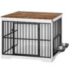 Meubles de caisse de chien robustes, 37.8'' Chienne en bois au chenil intérieur avec 360 & Mangeoire à gamelles surélevées réglables pour chiens, Table de bout décorative pour maison d'animaux de compagnie pour chiens de grande et moyenne taille, Noix et blanc