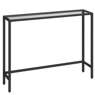 mesa consola negra, mesa de sofá de vidrio templado, mesa de pasillo delgada, mesa consola de vidrio, 100 x 22 incógnita 80 centímetro, Mesa de exhibición moderna para sala de estar, robusto, marco de metal, negro