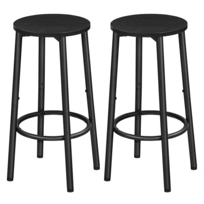 bar stools, set of 2 bar chairs, kitchen round height stools with footrest, breakfast bar stools, sturdy steel frame, for dining room, kitchen, party, easy assembly, black