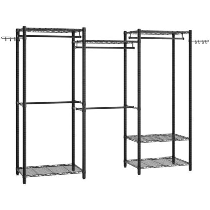 Appendiabiti per carichi pesanti, Organizzatore per armadio indipendente a 6 livelli, Appendiabiti in Metallo con Ripiani e Aste Appendiabiti, Porta abiti multifunzionale per camera da letto, Carico massimo 800 libbre, Nero